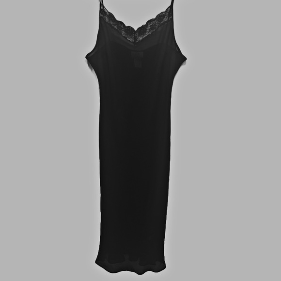 I C E Other - Elegant Black Lace Trim Chemise Silky Sleepwear